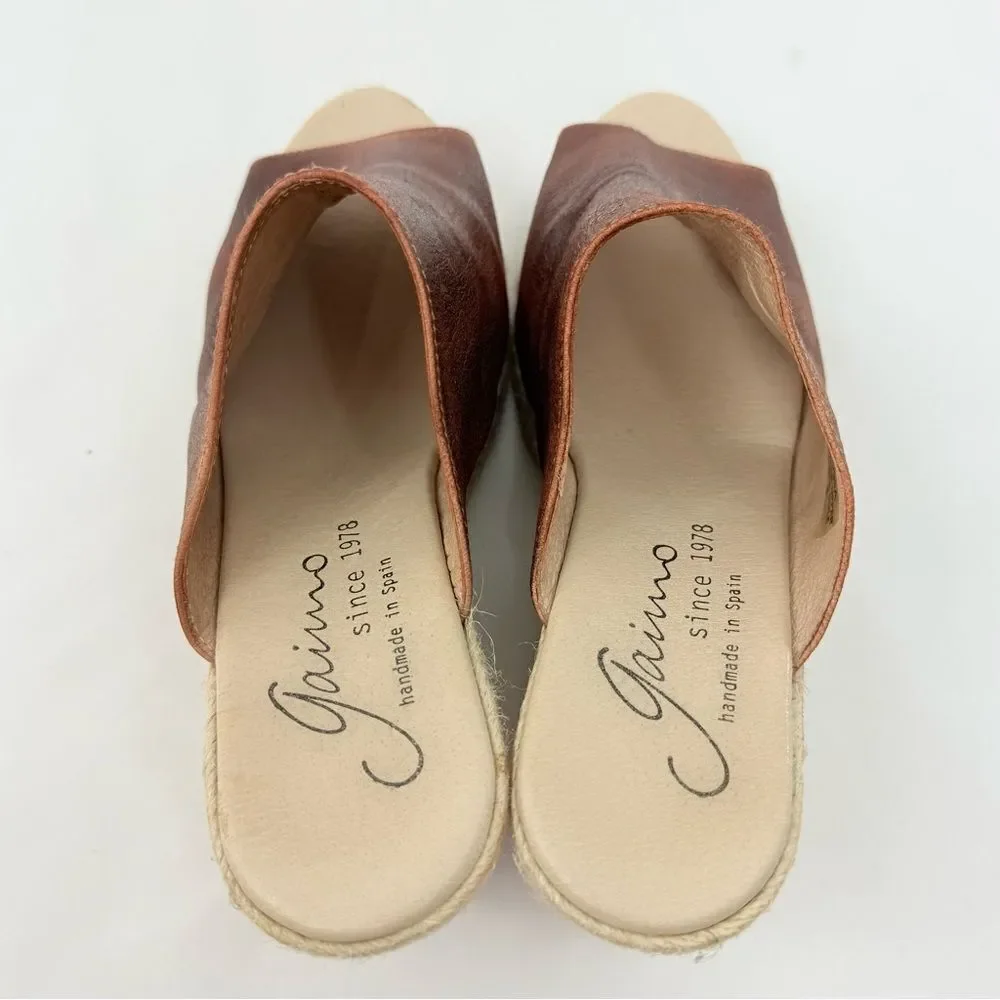 Gaimo Anthropologie GOSSA Brown Leather Open Toe Wedge Heel Espadrille Sandals